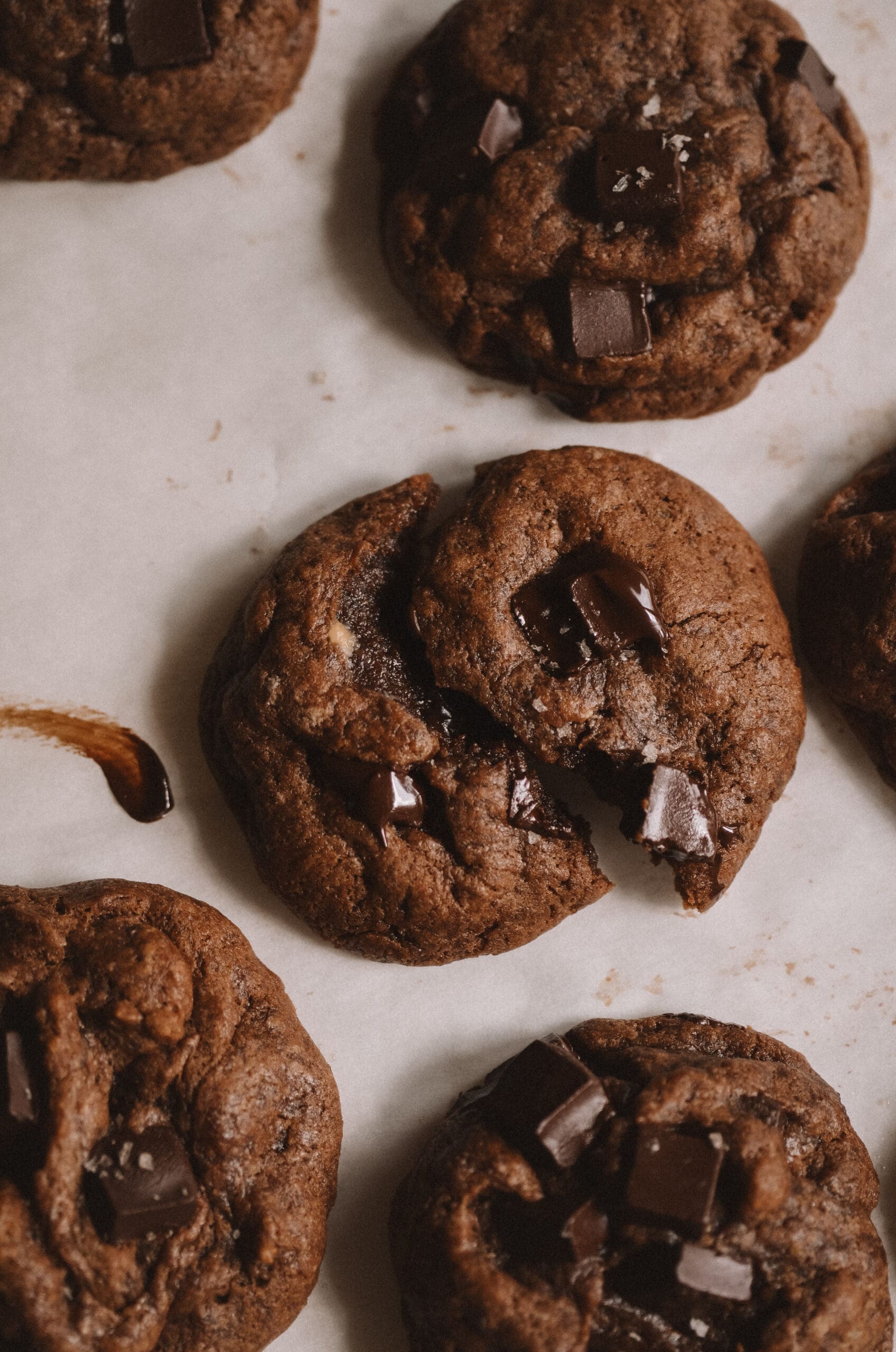 Super gooey double chocolate collagen cookies. Gluten free, dairy free, and vegan.