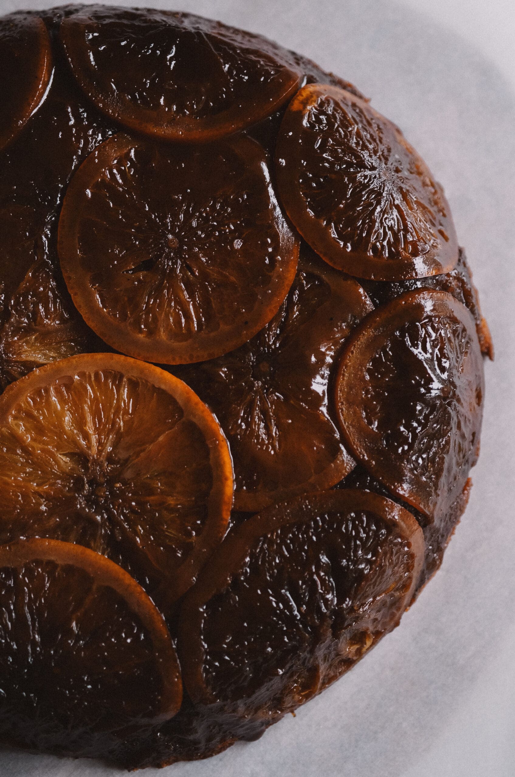 Upside down sourdough orange cake with candied oranges
